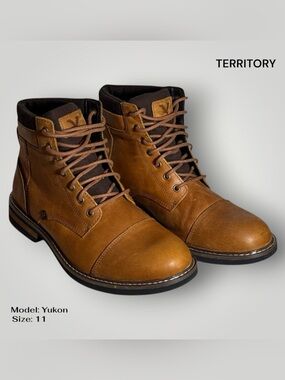 Territory Yukon Men’s Brown Leather Ankle Boots Size 11 Lace Up Comfort Boots